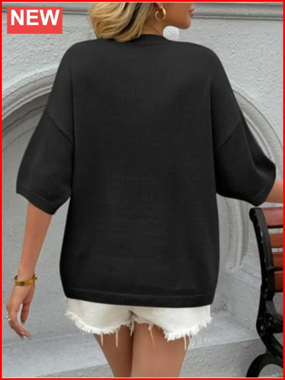 Womens Oversized Short Sleeve Knit Pullover Sweater Crew Neck
